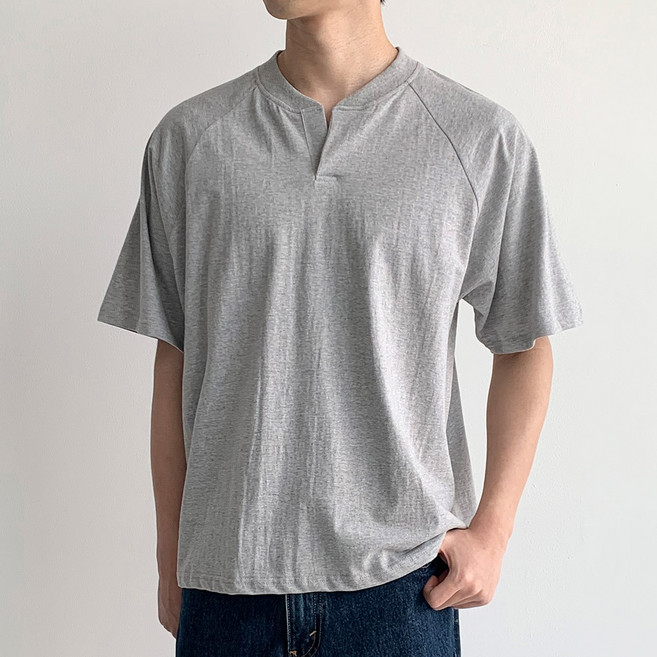 더폴그라운드 남녀공용 캐주얼 데일리 브이넥 나그랑 반팔 티셔츠