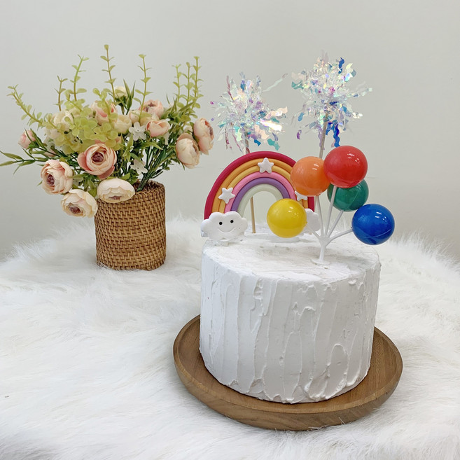 (오늘출발) 케이크 데코픽 벌룬 풍선 토퍼 무지개 데코픽 생일파티 촬영 소품 완제품, 세트, 비비드세트