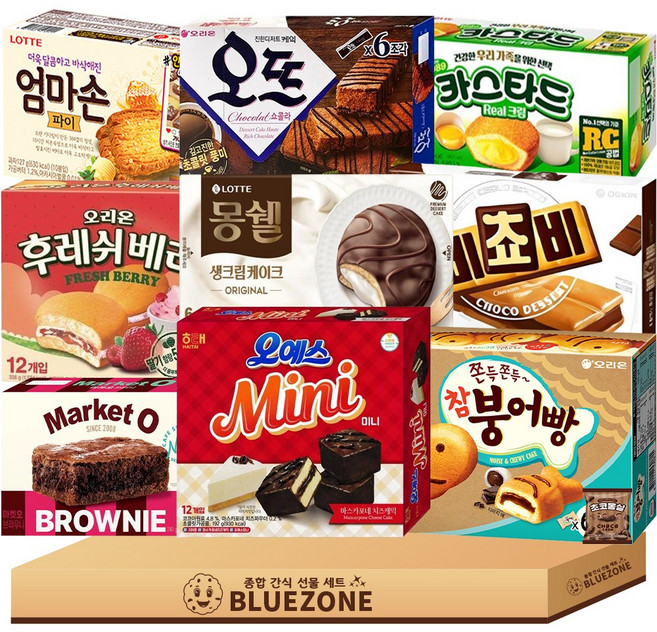 과자 선물 A세트 오예스미니192 붕어빵174 브라우니240 오뜨쇼콜라150 비쵸비125 엄마손파이127 후레쉬베리168 몽쉘생크림204 롯데카스타드138 몽실22, 10개, 혼합