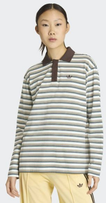 adidas 스트라이프 오버사이즈 롱 슬리브 폴로 티셔츠 - 화이트 KU6081