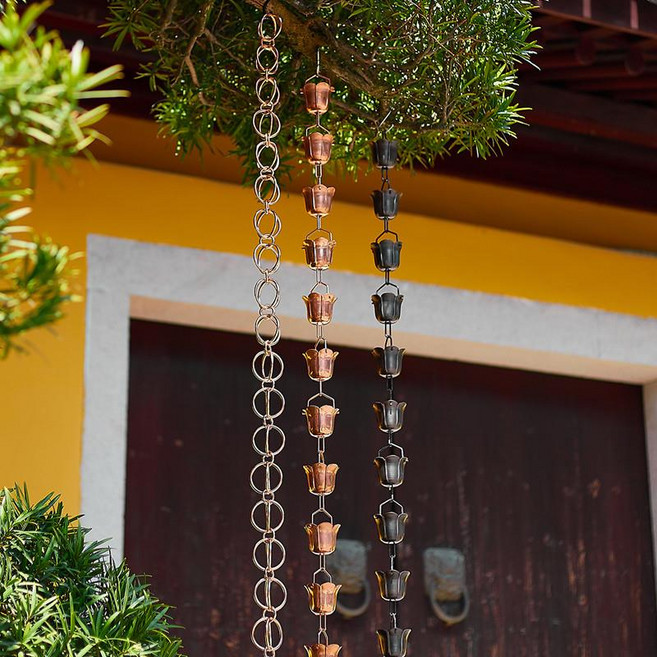 처마물받이 쇠사슬 지붕 플라워 직선 클린 니플 합금, 컵 하이 행잉 디스트레스드, 1개, 기본 색상