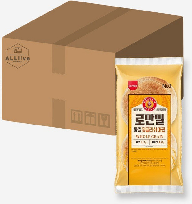 삼립 간식 냉동 로만밀 통밀 잉글리쉬 머핀, 6개, 240g