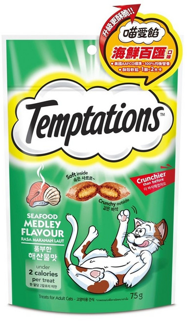Temptations 喵愛餡夾心酥餅貓零食 化毛潔牙餅 貓咪的美味點心, 75g, 1個, 混合口味