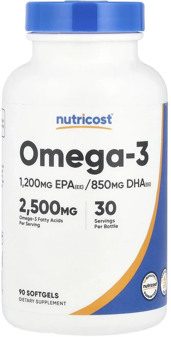 Nutricost 오메가3 2500mg 소프트젤 90정(소프트젤 1정당 833mg), Nutricost오메가32500mg소프트젤90정소프트젤, 1개, 90정 - 쿠팡