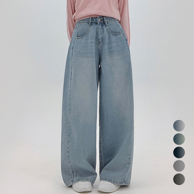 코모도 여성 와이드 청바지 절개 라인 롱 데님 팬츠 ( 2단기장 )