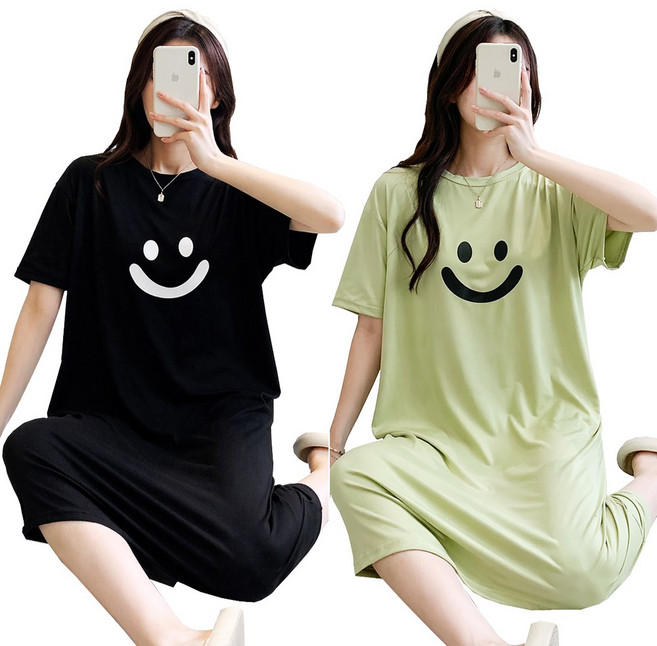 인디오 1+1 여성용 사계절 오버핏 스마일 원피스 잠옷 NCH1501