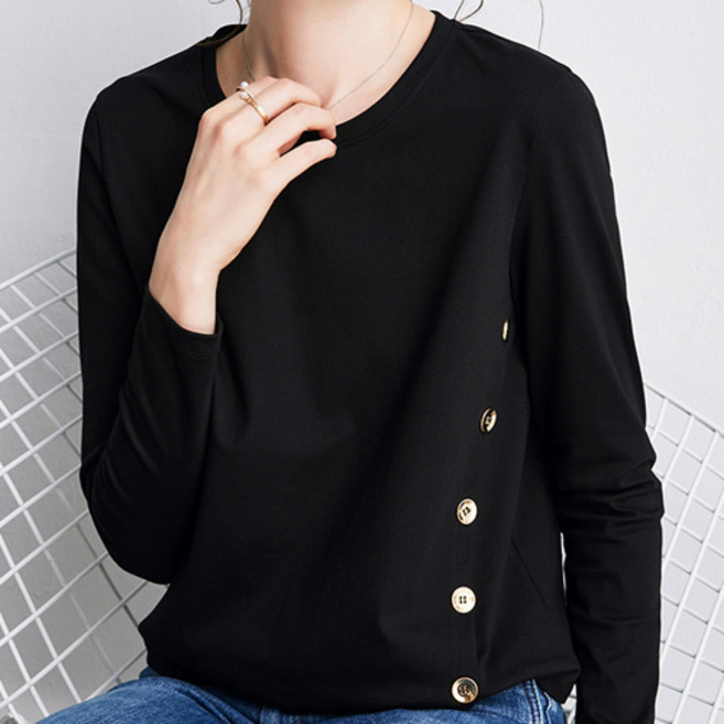 데일로엔 여성용 사선 단추 장식 긴팔 티셔츠