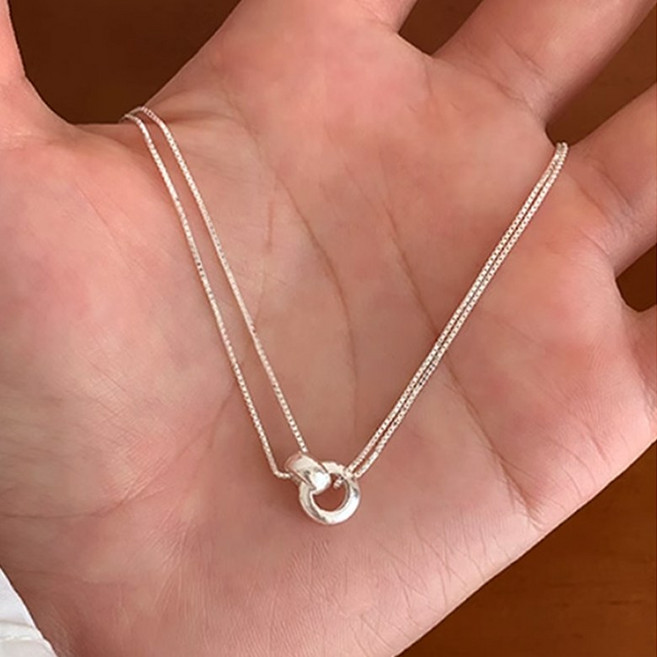 FANSYLI 더블링 체인 목걸이 포인트 펜던트 은도금 체인목걸이 금전운 재물운 행운 패션목걸이 초커목걸이 여자친구생일선물 0707JLL340