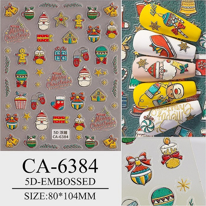 日系5D立體浮雕聖誕美甲貼紙, CA6384, 1個, b聖誕貼紙浮雕