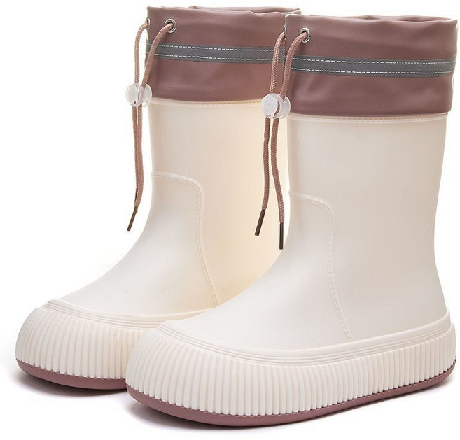 抽繩可調節厚底防水防滑時尚雨靴 中短筒雨鞋 ins風