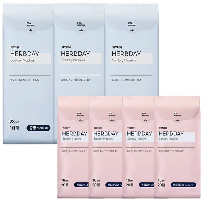 허브데이 생리대 + 샘플, 중형3팩+팬티라이너4팩, 7세트, 1개