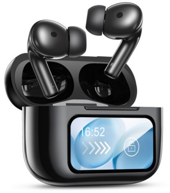 OMIIYA 터치스크린 디스플레이 무선 블루투스 이어폰 커널형 ANC 노이즈캔슬링 고음질, 블랙, T14 (ENC소음제거/노이즈캔슬링)