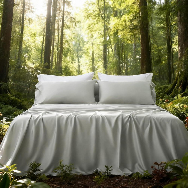 Luxe Linen 100% 렌징 텐셀 라이오셀 퀸 사이즈 침대 시트 세트 4피스 솔리드 라이트 실버빛 쿨링 침대 시트 세트 실크처럼 부드럽고 고급스러움 딥 포켓 매트리스