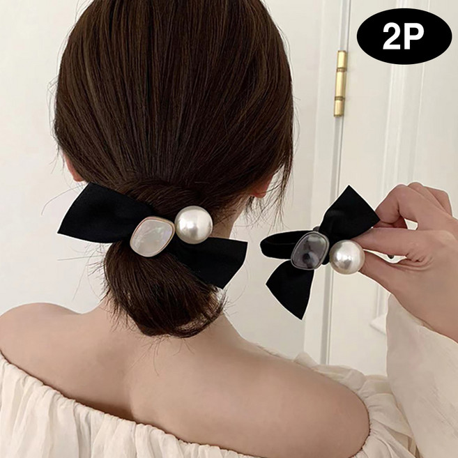 은꽃밴드 [2p] 여성 큰 자개 진주 머리끈 세트 고급스러운