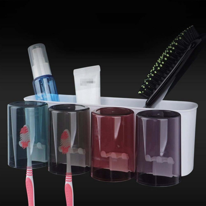 붙이는 양치컵 칫솔걸이 세트 곰팡이안끼는 거꾸로 양치컵 칫솔꽂이 거치대, 3인용