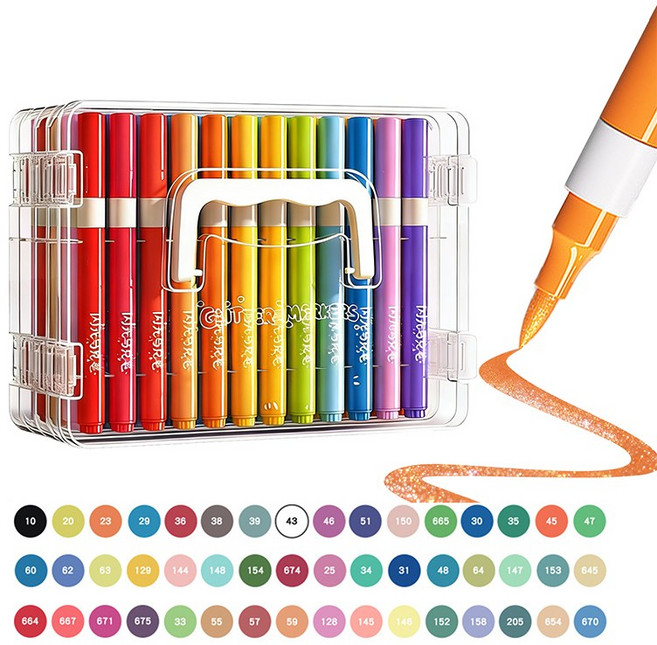 [시스슈] 다용도 소프트 팁 글리터 드로잉 마커 펠트 물감 펜, 1세트, 48색