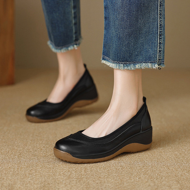 스토리원 레더 웨지 컴포트슈즈 여성 로퍼 SH-WLF-G10