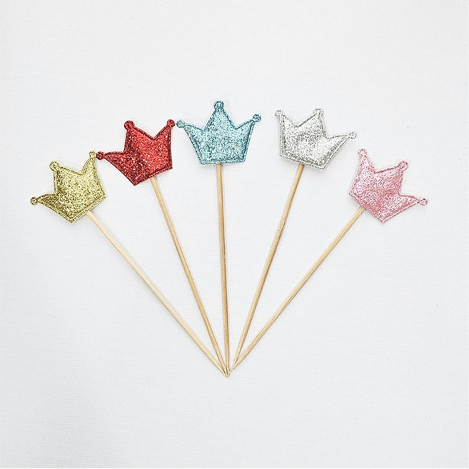 미니픽 서비스 토퍼 데코픽 5색구성, 100개, 펄크라운