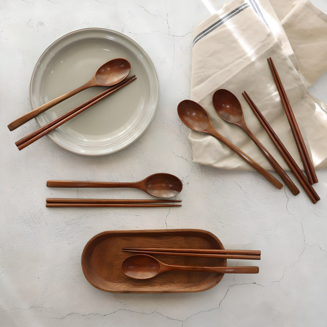 이와이엔스토리 옻칠 수저 5인세트, 우드, 숟가락 (5p) + 젓가락 (5p), 1세트