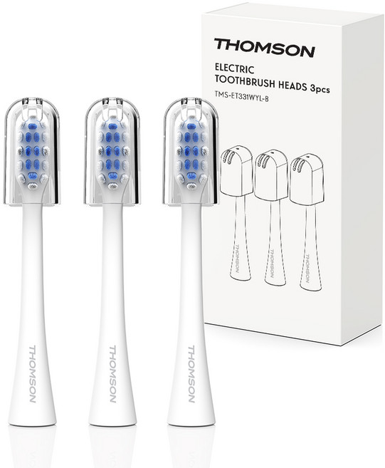톰슨 IPX7 방수 스마트클린 초미세모 음파 전동칫솔 전용 리필 칫솔모 3P, 3개, TMS-ET331WYL-B