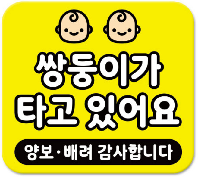 라쿤마켓 차량용 스티커 총27종 초보운전 아이가 타고 있어요 임산부가 타고있어요 강아지가 타고있어요 어르신운전중 혈액형 장애인 도로주행 연수용, 1개, 08_쌍둥이가타고있어요