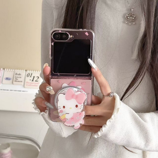 TYREUS 플라워 키티 갤럭시 Z플립7/6/5 호환 케이스 맥세이프 스마트톡 세트 케이스