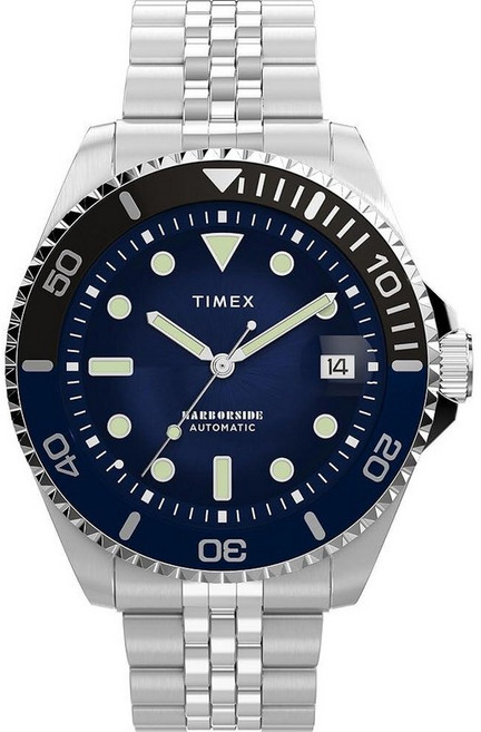 타이맥스 Timex 남성용 하버사이드 코스트 오토매틱 40mm 시계 실버톤/실버톤/블랙 클래식 150351