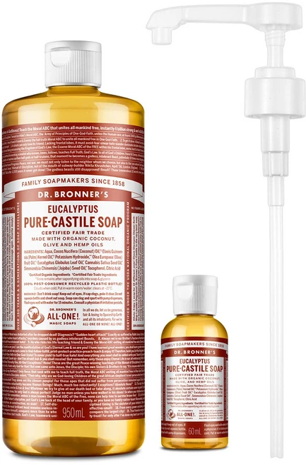 닥터브로너스 캐스틸 솝 유칼립투스 950ml+60ml+펌프 세트, 1.01kg, 1개 - 쿠팡