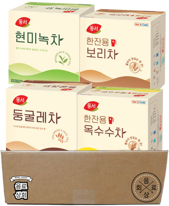 동서 티백 1개씩 혼합세트 (현미녹차50T+둥굴레차50T+한잔용보리차50T+한잔용옥수수차50T), 4개, 50개입, 1.2g