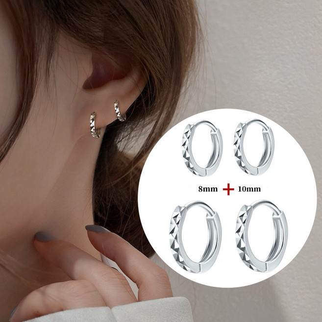 별라 기하학 925은침 원터치 링 귀걸이 2세트