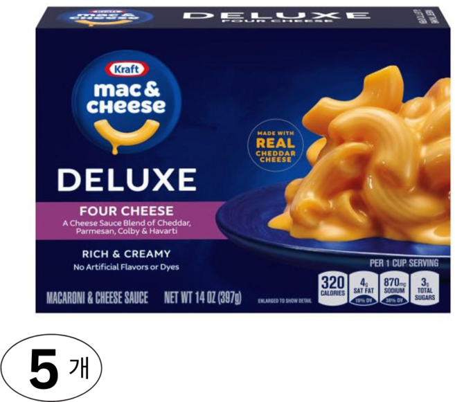 Kraft 디럭스 포 치즈 맥 앤 치즈 마카로니 앤 치즈 디너 박스, 414g, 5개