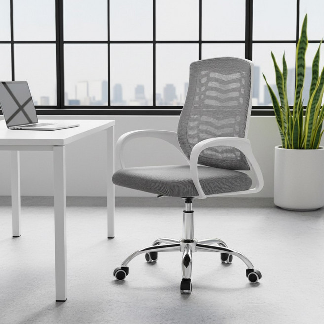 엘루소 포스투라 게이밍의자 사무용 컴퓨터 사무실 푹신한 메쉬의자 허리받침, 화이트