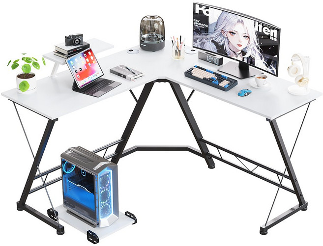 L자형 컴퓨터 책상 코너형 게이밍 책상 컴퓨터 테이블 학생 책상 서재 책상 사무용 책상, 화이트블랙