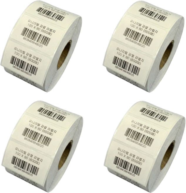 감열라벨지 가로10cm 세로8cm 600매 4롤, 감열라벨 100x80 4롤