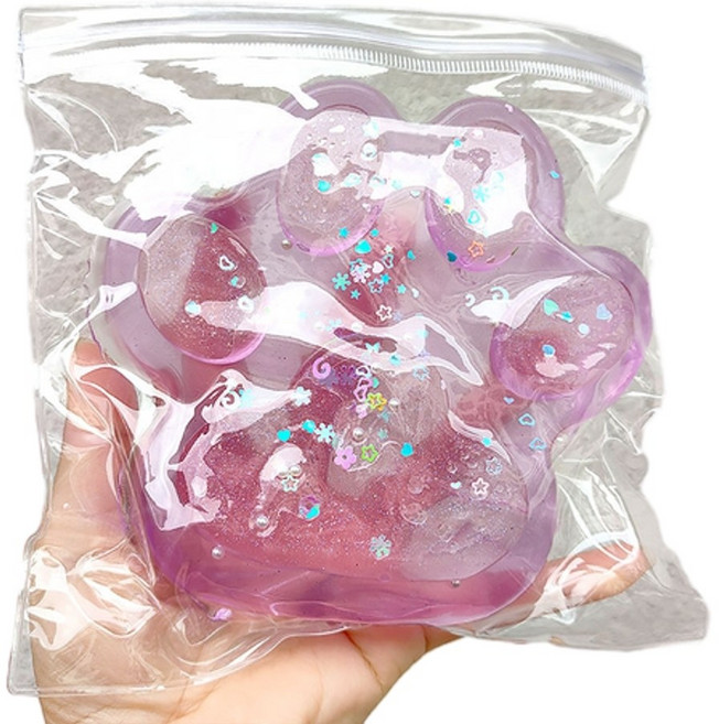 透明貓爪捏捏樂 解壓玩具, 275g 撒粉紫水晶巨無霸貓爪 15*14 配件隨機, 1個