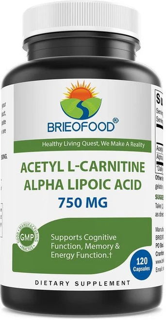 Brieofood 아세틸 L-카르니틴 알파 리포산(ALA ALC) 750mg 120캡슐, 알약/캡슐, 1개, 120정 - 쿠팡