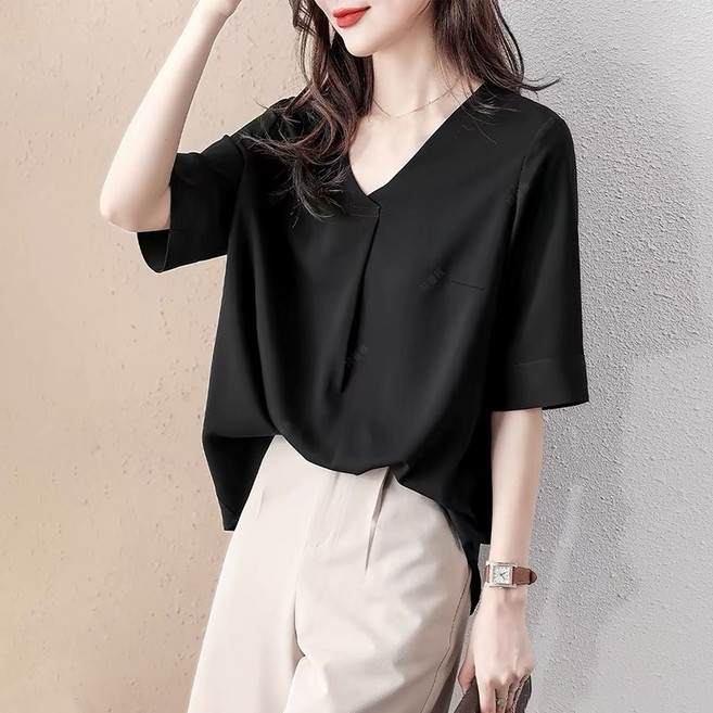 루스리더 여성 캐주얼 브이넥 반팔 블라우스 M194