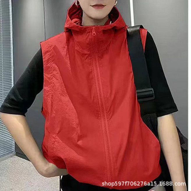 Timepure 여성 여름 캐주얼 빈티지 후드 조끼 데일리 편안한 빅사이즈 윈드브레이커 하이넥 베스트