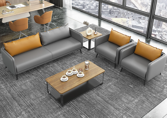 라운지웍스 사무실 소파 세트 대표실 중역용 응접실 라운지 미용실 의자 라텍스, 1+1+3인용 + 브라운 테이블