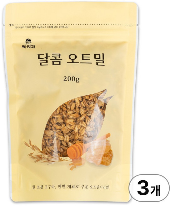 싸리재 [달콤 오트밀 200g] 통곡물 수제 그래놀라 오트밀과자 무설탕, 3개