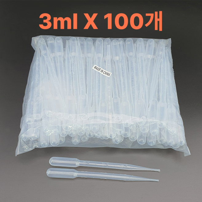 포웨이 플라스틱 투명 일회용 눈금 스포이드, 100개, 3ml