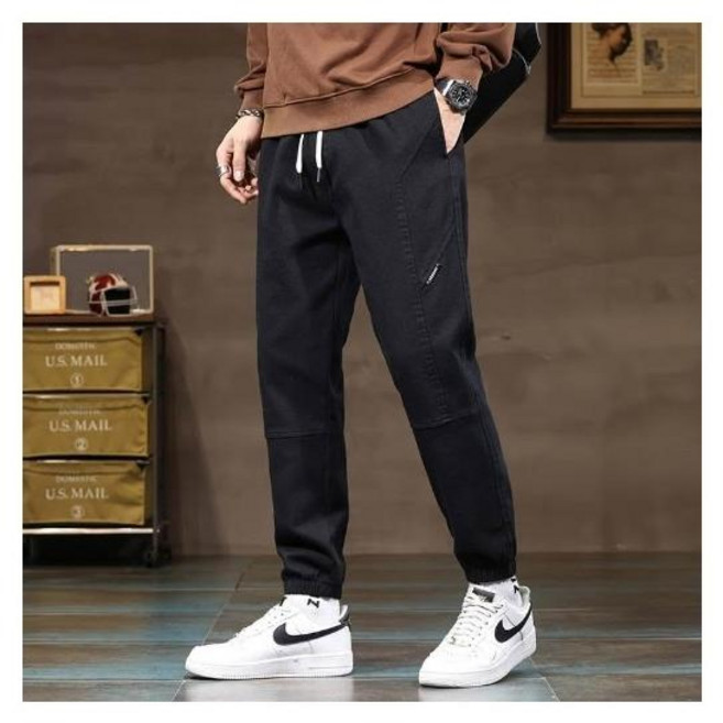 加絨加厚工裝休閒褲 內刷毛保暖運動褲 寬鬆束腳休閒長褲