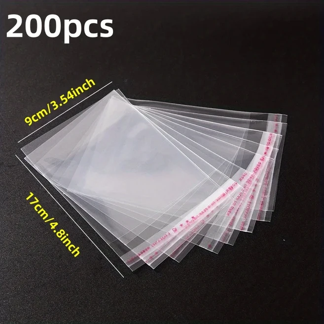 200개 자체 밀봉 opp 가방 투명 접착제 재사용 포장 선물 문서 보석., 05 9x17cm