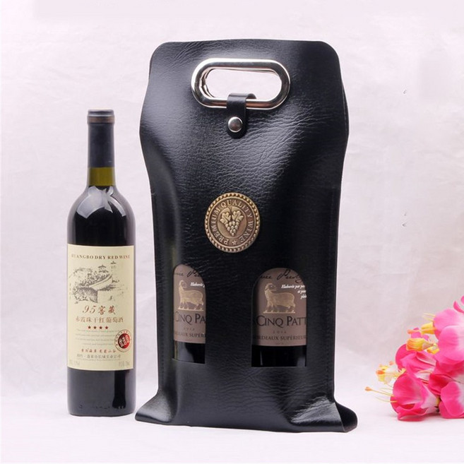 모던한 휴대용 와인케이스 선물 캠핑 여행용 와인 선물 포장 박스 가죽 와인백, 블랙, 2본입, 1개