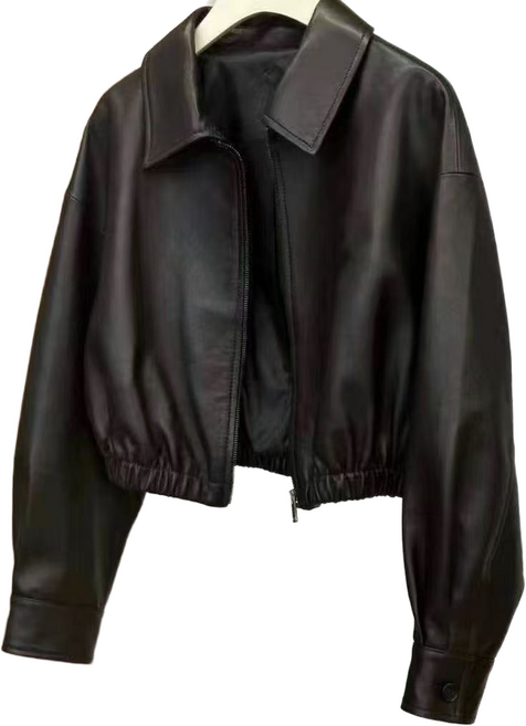 여성용 소프트 PU 자켓 봄가을 루즈핏 카라넥 집업 재킷 숏 라이더 자켓