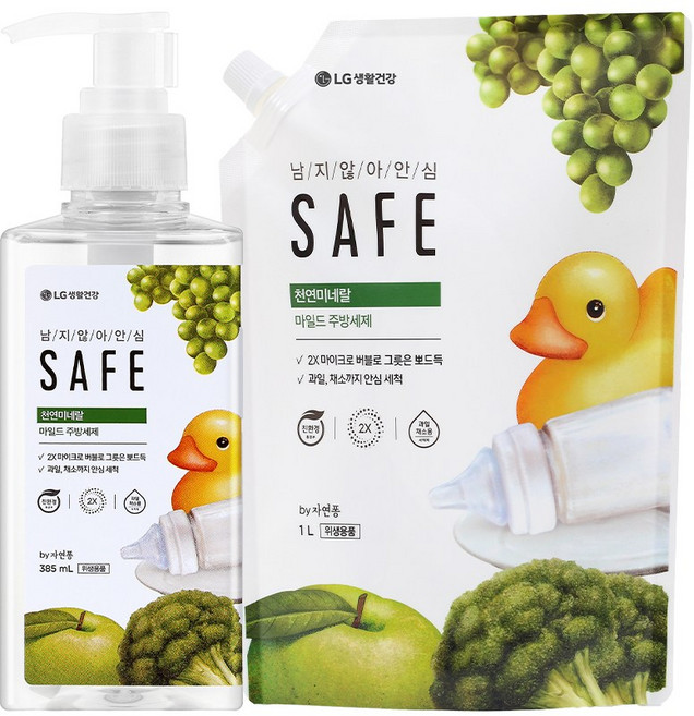 세이프 천연미네랄 주방세제 마일드 용기형 385ml + 리필 1L