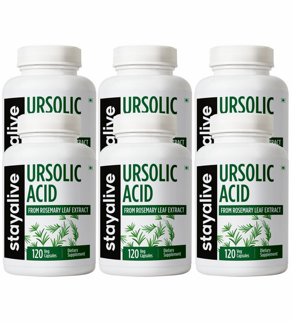 Stayalive 남성 및 여성용 우르솔산 보충제 300mg 로즈마리 잎 추출물 분말 비-GMO 및 글루텐 프리 순수 우르솔산 캡슐, 6개