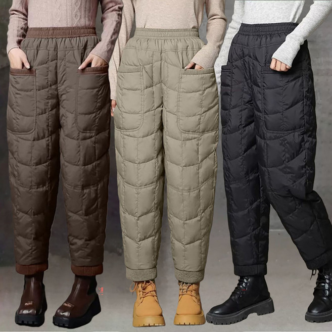 ROYALBELLE 여성 퀼팅 패딩 밴딩 허리 팬츠 보온 캐주얼 데일리 조거 팬츠 E01122507