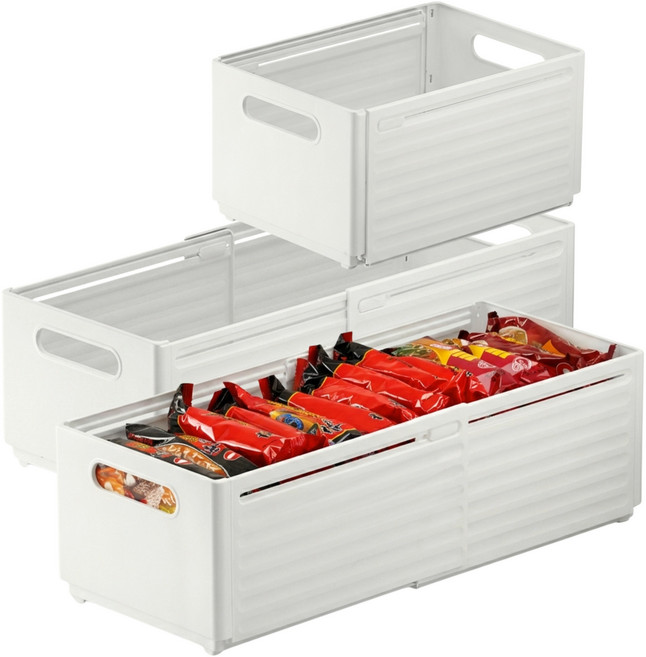 모아조이 신축형 다용도 팬트리 수납정리함 바구니 라면정리함, 3개, 무광화이트