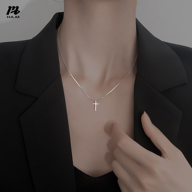 HAM 광택 십자가 S925 실버 목걸이 체인